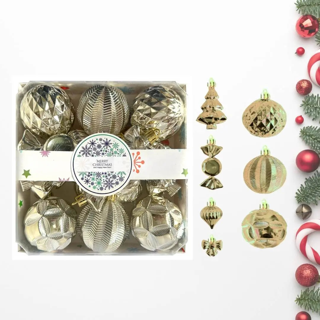 18pcs Set Gold Christmas Hanging Baubles Ornament (D48)-Speckled Space