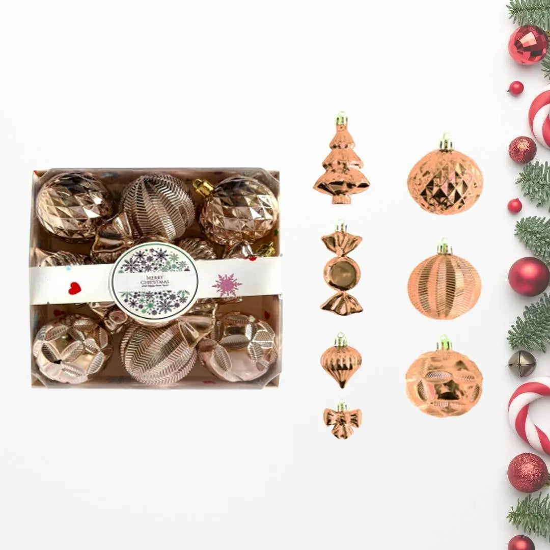 18pcs Set Rose Gold Christmas Hanging Baubles Ornament (D49)-Speckled Space