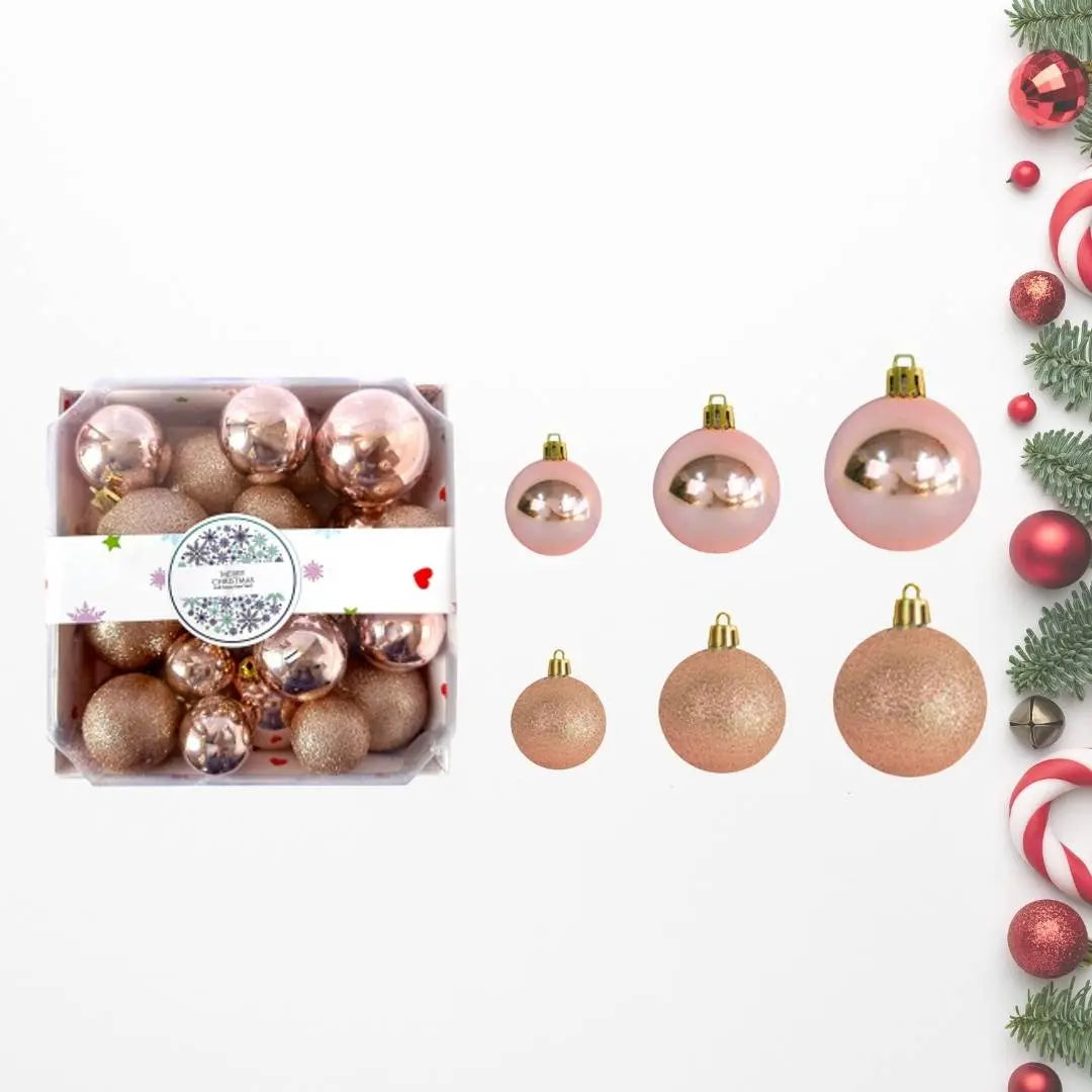 28pcs Set Rose Gold Christmas Hanging Baubles Ornament (D43)-Speckled Space