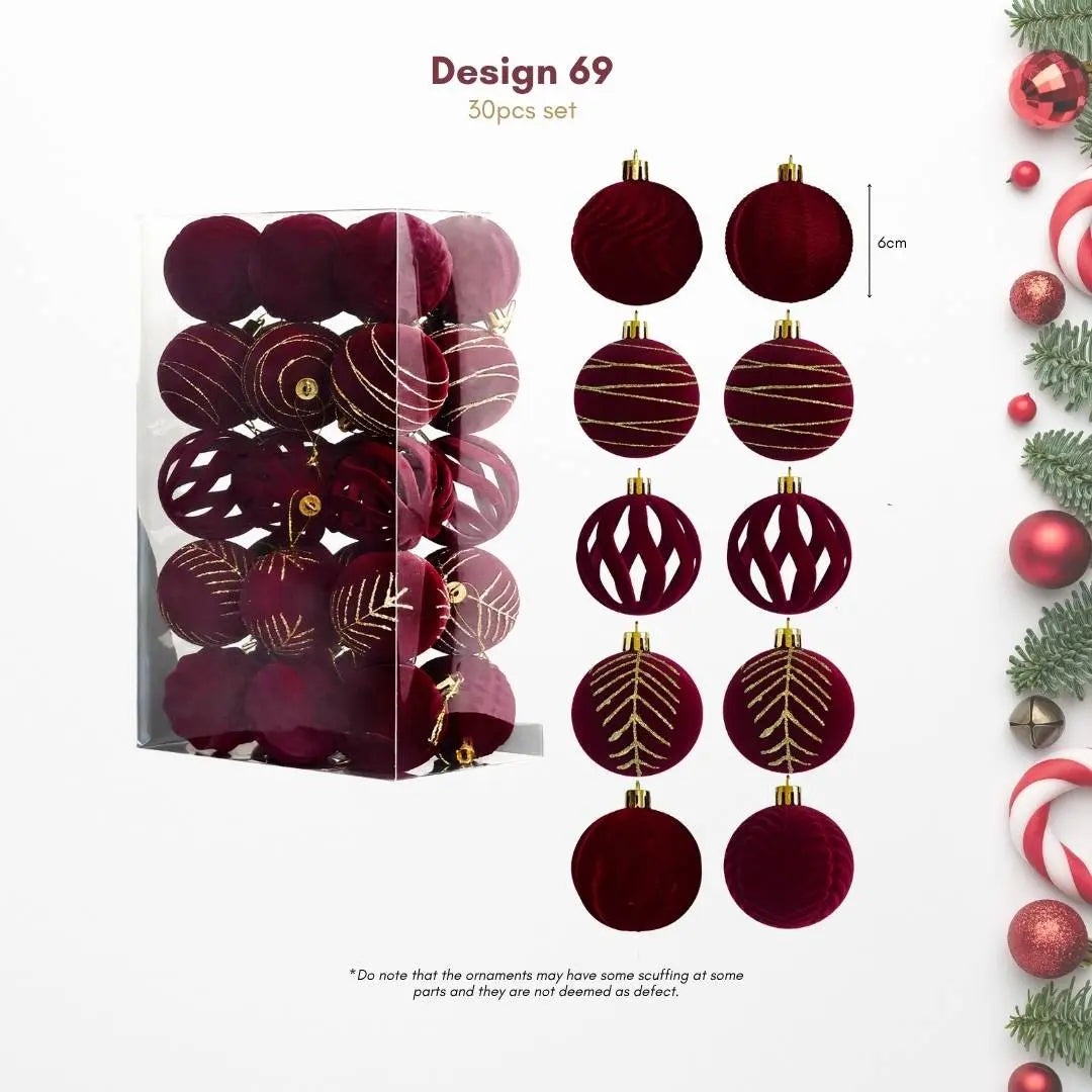30pcs Set Maroon Velvet Christmas Hanging Baubles Ornament (D69)-Speckled Space