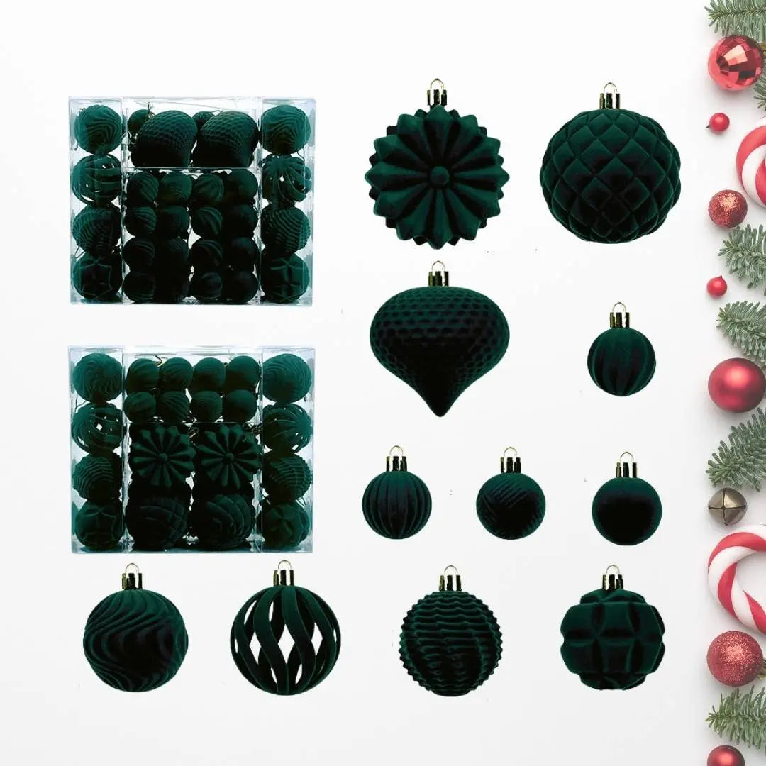 48pcs Set Dark Green Christmas Hanging Baubles Ornament (D89)-Speckled Space