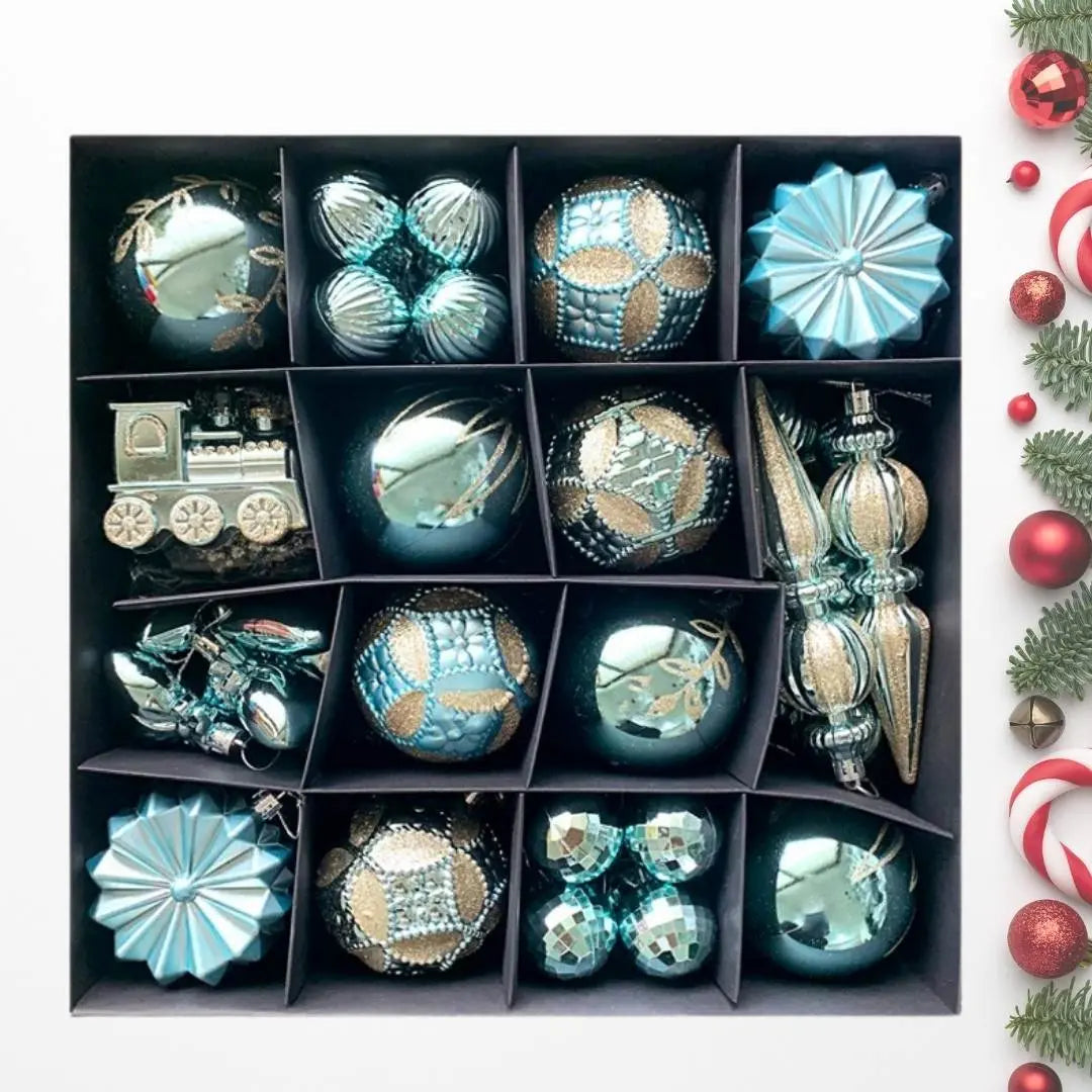 60pcs Set Turquoise Blue Christmas Hanging Baubles Ornament (D76)-Speckled Space