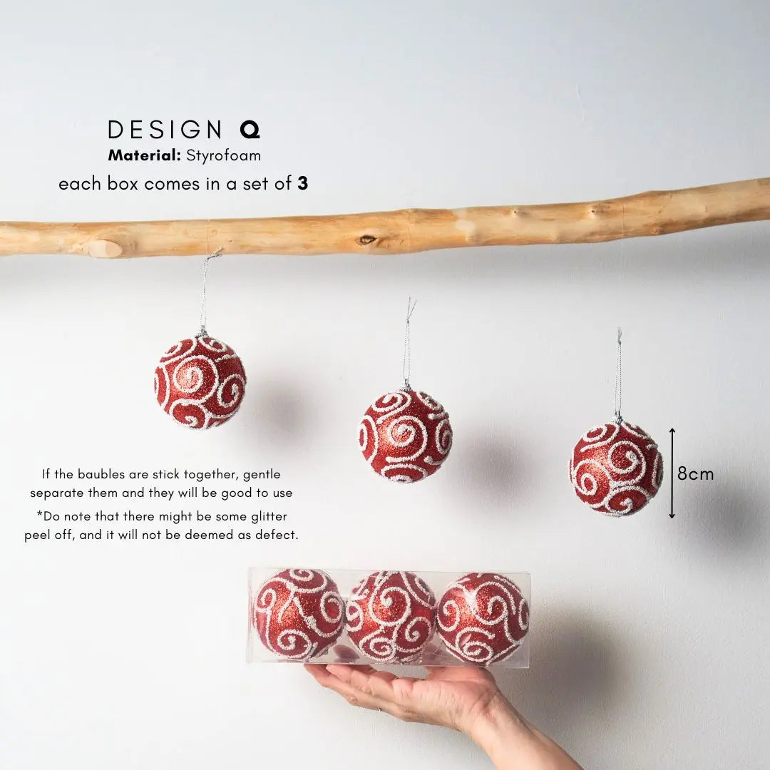 Stella Red 3pcs Christmas Hanging Baubles Ornament Design Q-Speckled Space
