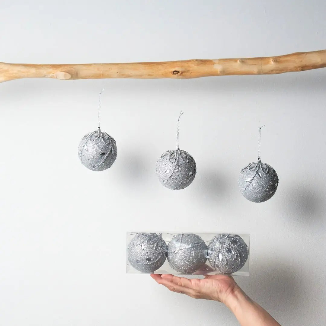 Swish Silver 3pcs Christmas Hanging Baubles Ornament Design O-Speckled Space