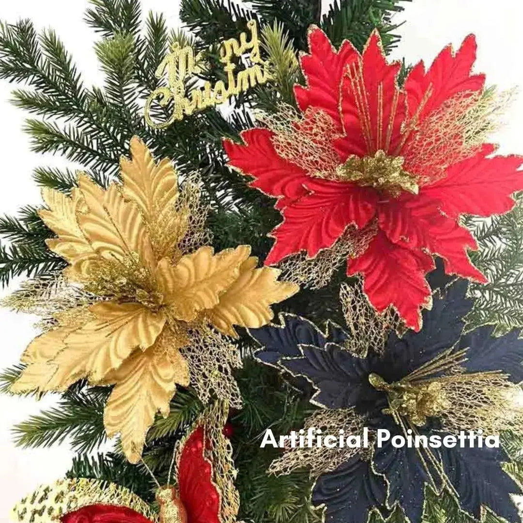 Xmas Artificial Poinsettia Flowers Design 2-Speckled Space