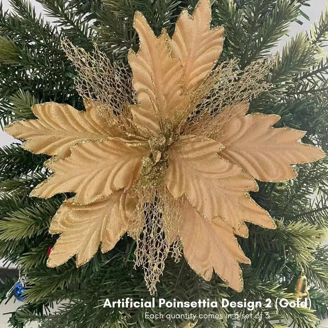 Xmas Artificial Poinsettia Flowers Design 2-Speckled Space