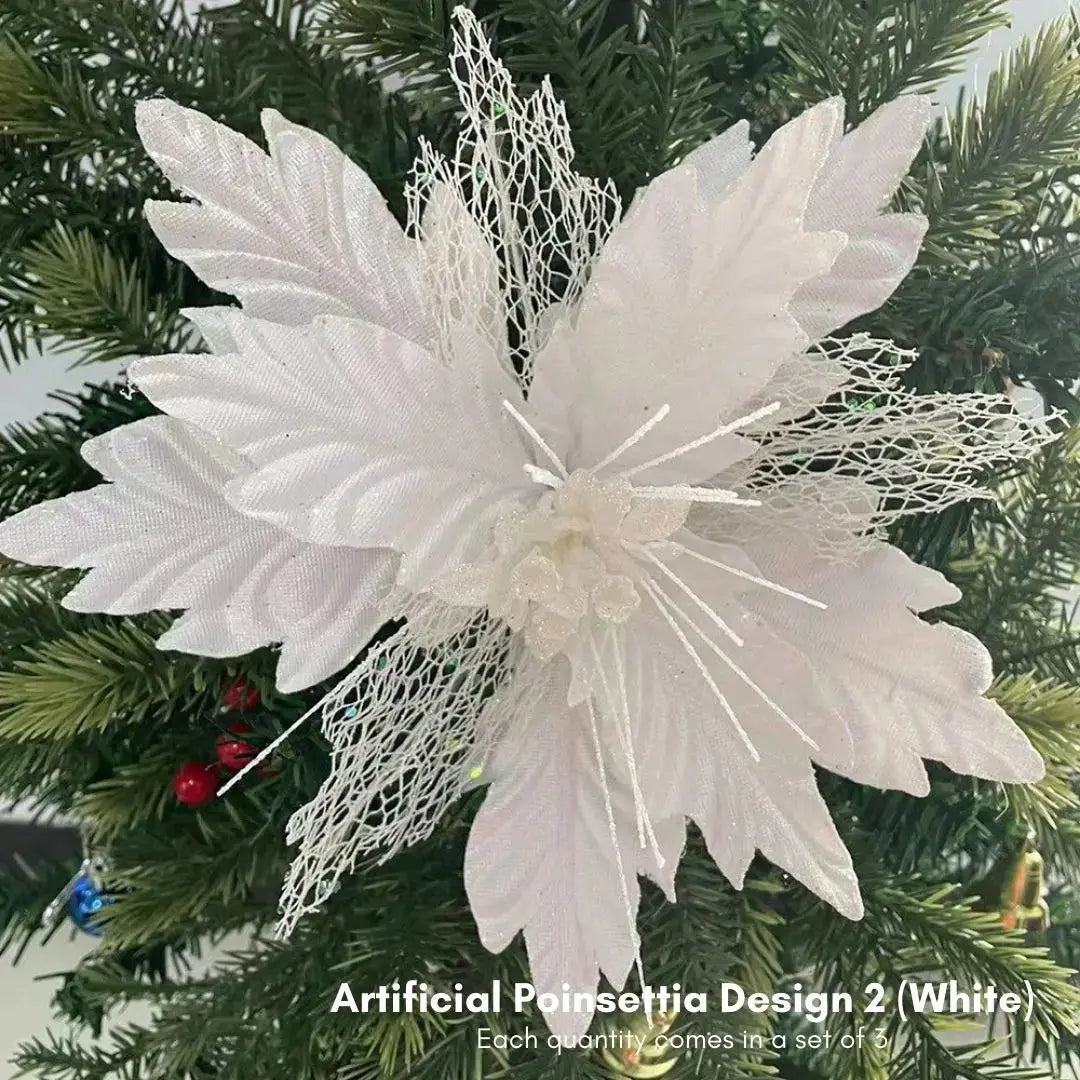 Xmas Artificial Poinsettia Flowers Design 2-Speckled Space