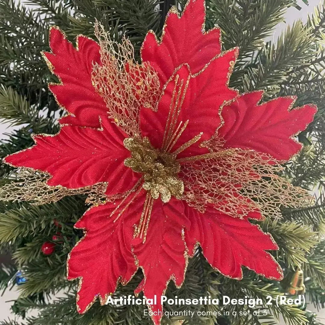 Xmas Artificial Poinsettia Flowers Design 2-Speckled Space