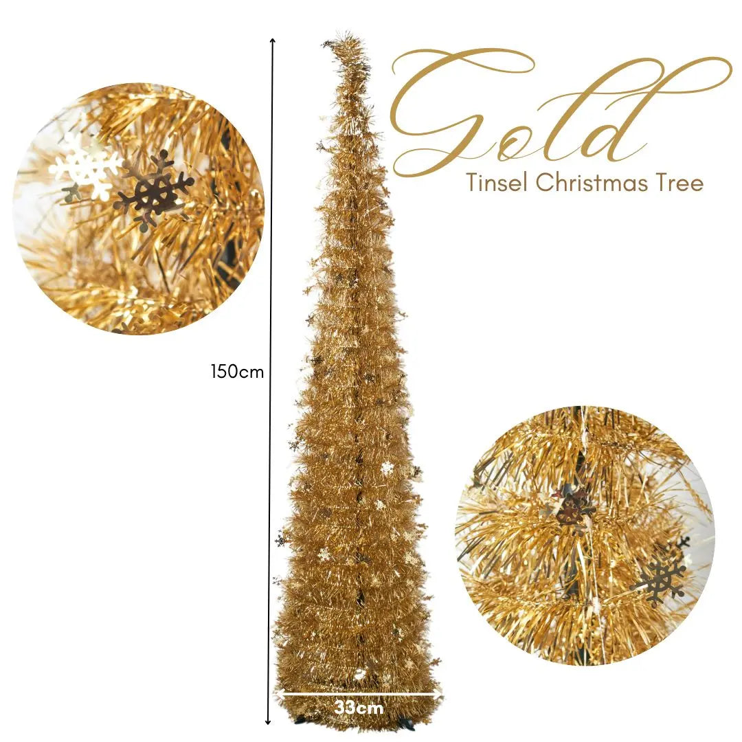 Reinox Gold Tinsel Collapsible Christmas Tree-Speckled Space