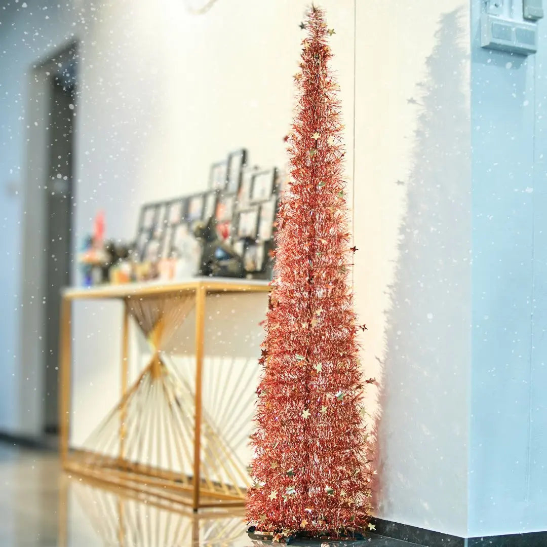 Reinox Red Tinsel Collapsible Christmas Tree-Speckled Space