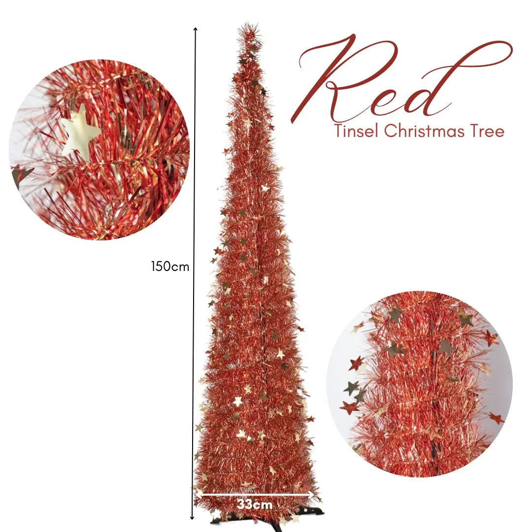 Reinox Red Tinsel Collapsible Christmas Tree-Speckled Space
