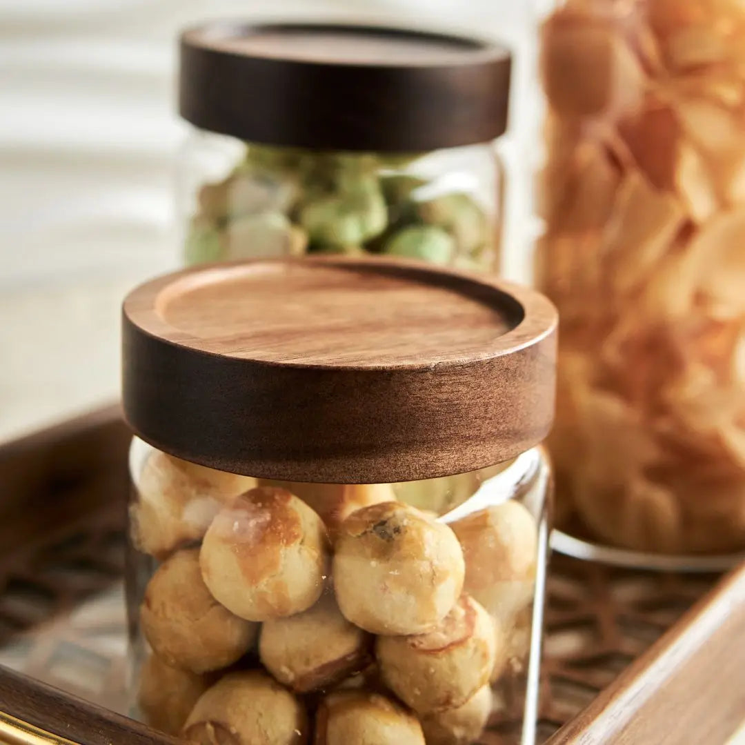 Tatler Acacia Wood Glass Canister-Speckled Space