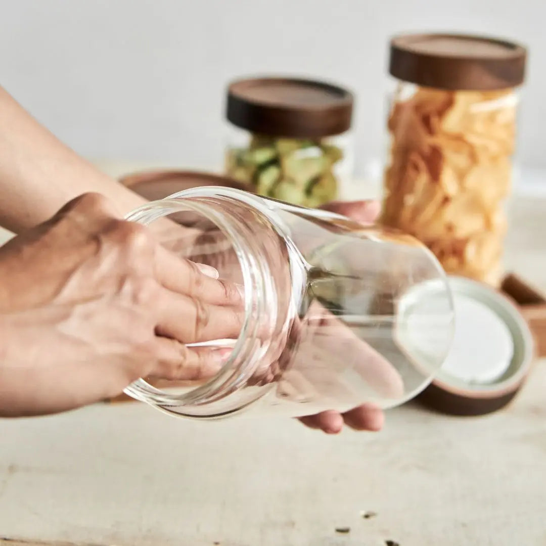 Tatler Acacia Wood Glass Canister-Speckled Space