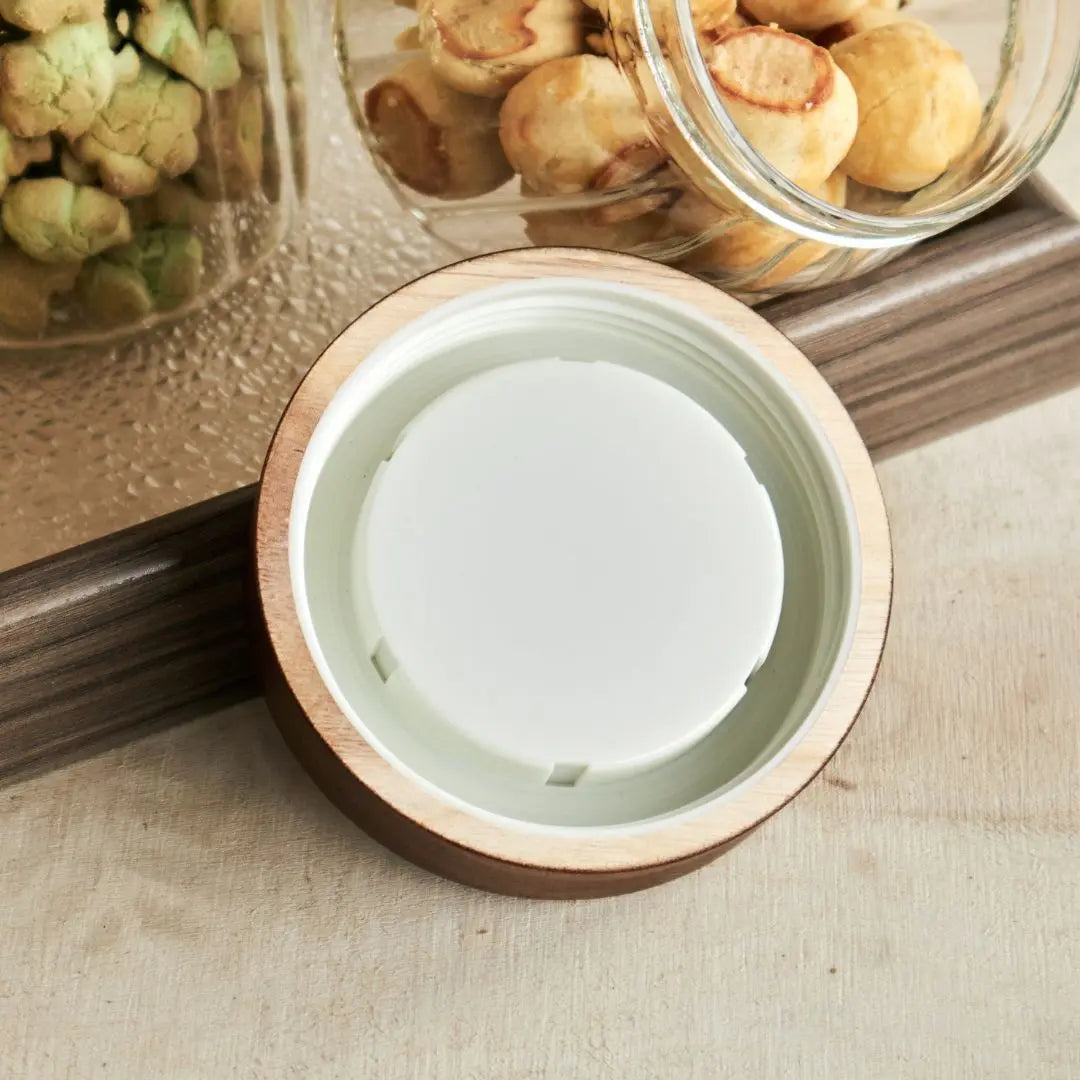 Harper Acacia Wood Glass Canister-Speckled Space