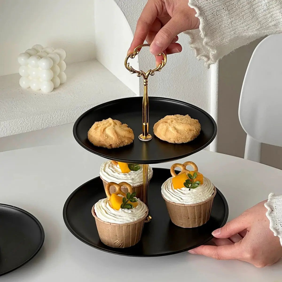 Berinalo Black  Stainless Steel 3 Tier Dessert Tray Stand My Store