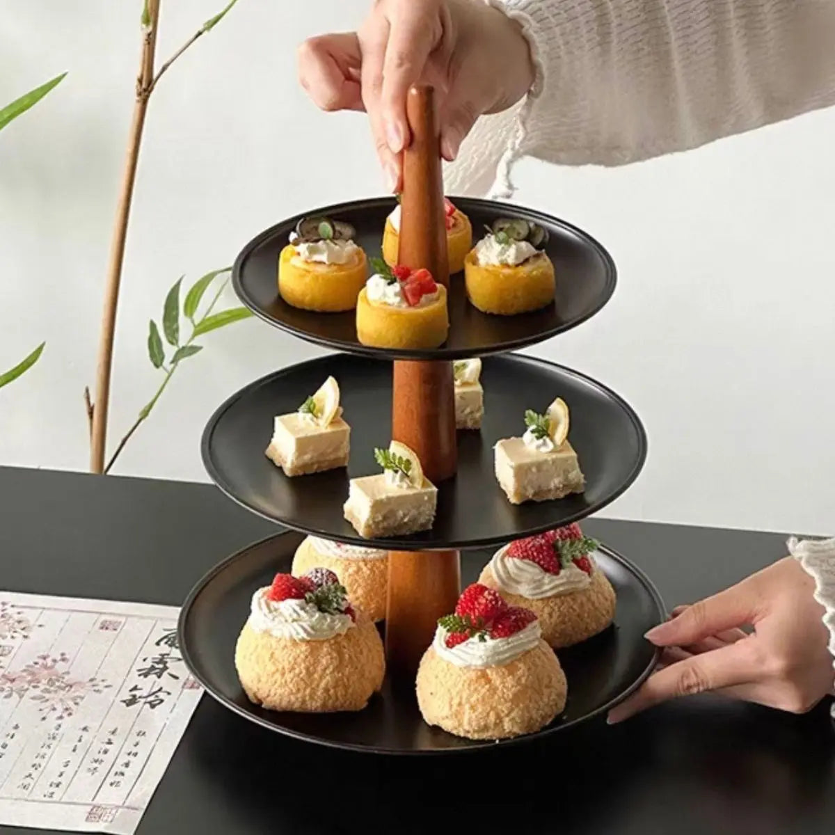 Brintel Black  Stainless Steel 3 Tier Dessert Tray Stand My Store