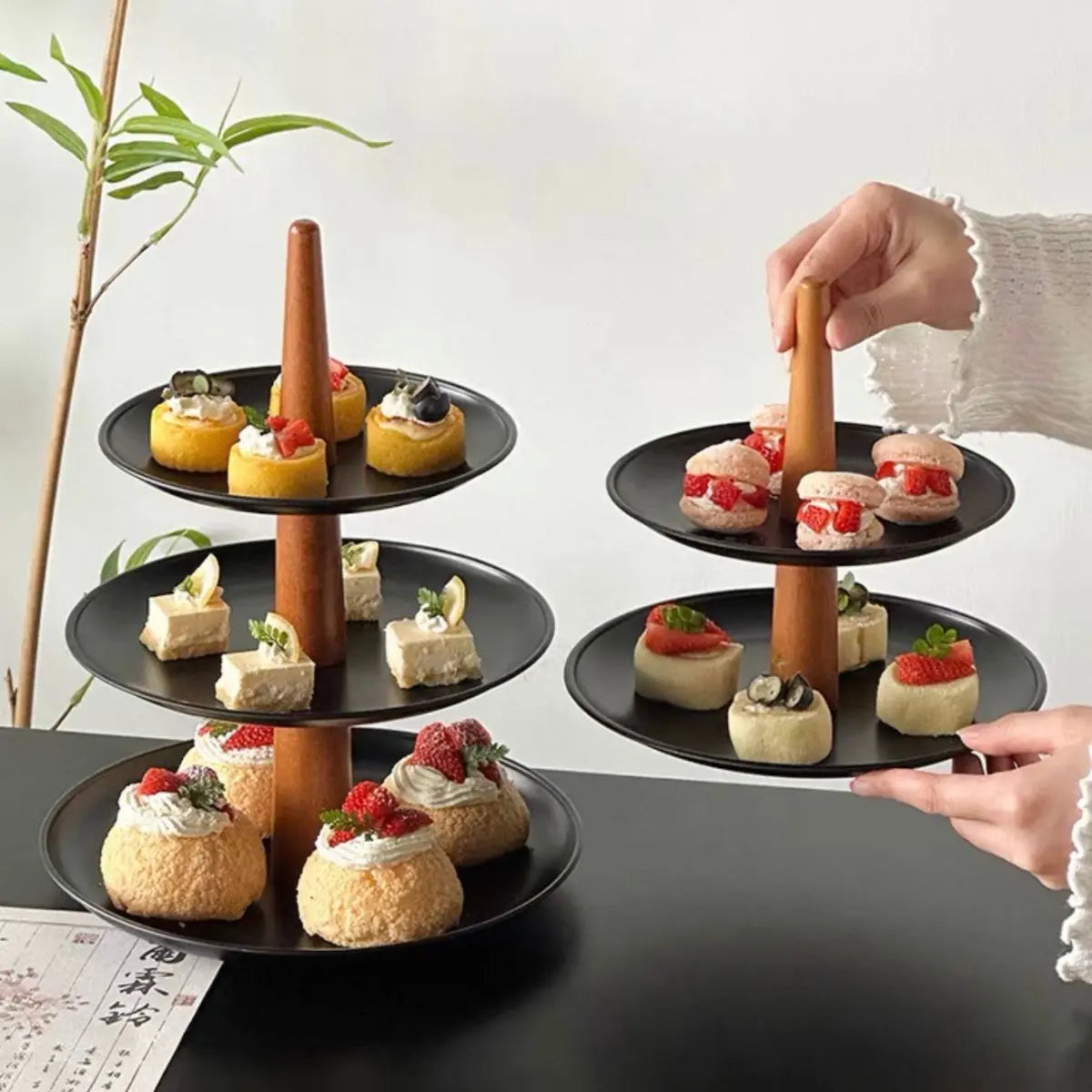 Brintel Black  Stainless Steel 3 Tier Dessert Tray Stand My Store