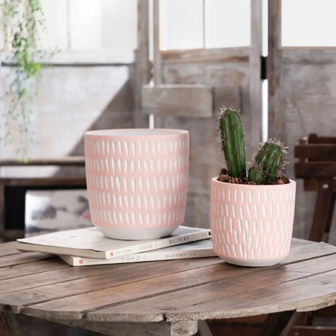 Pinke Pink Pastel Concrete Flower Pot-Speckled Space