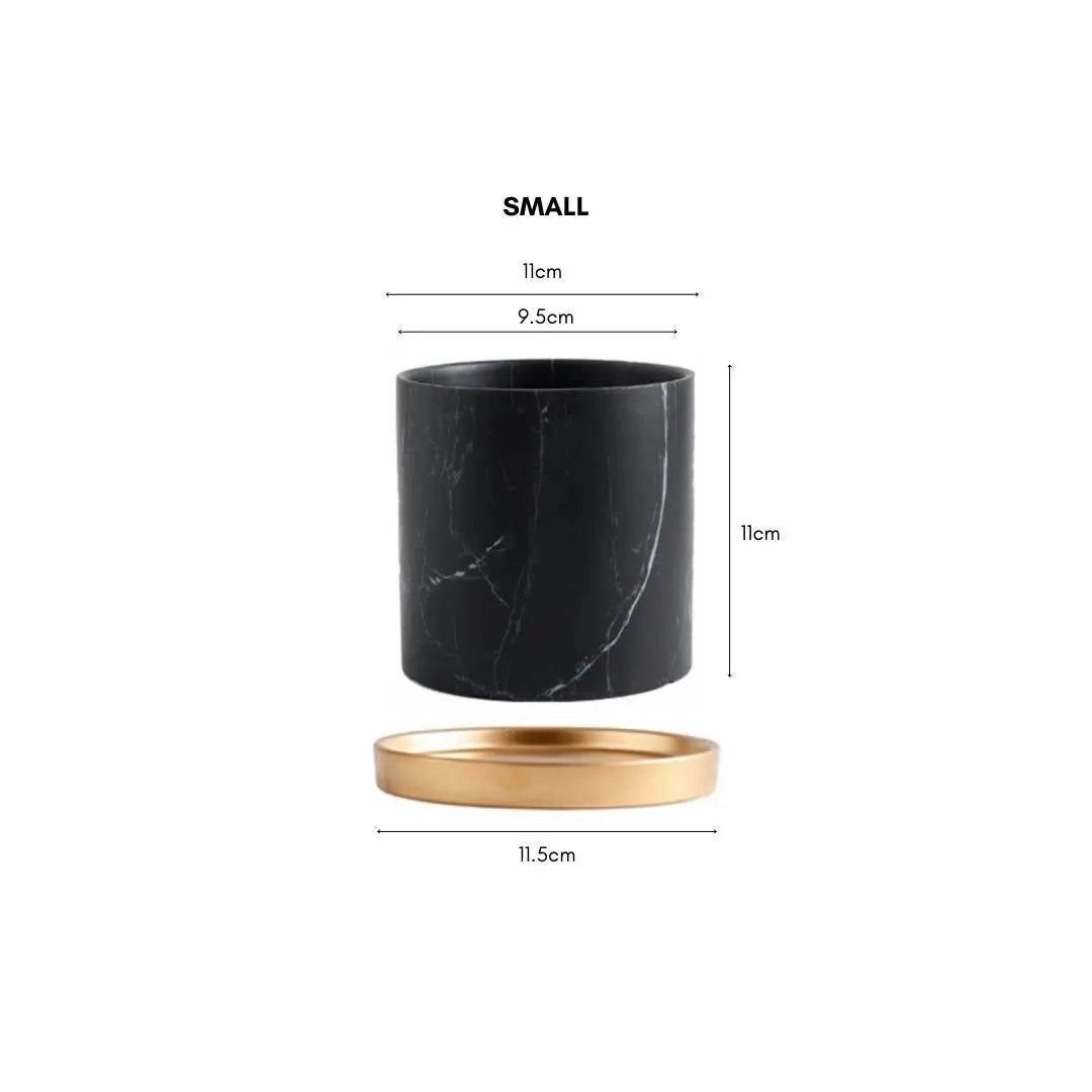 Bowie Black Marble Ceramic Flower Pot-Speckled Space