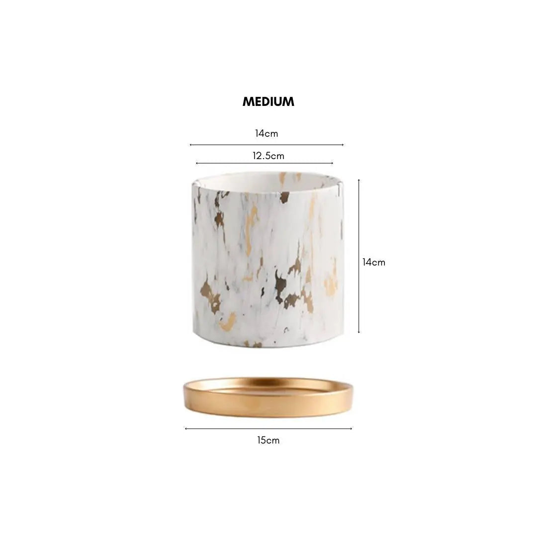 Miygan Marble Gold Ceramic Flower Pot-Speckled Space