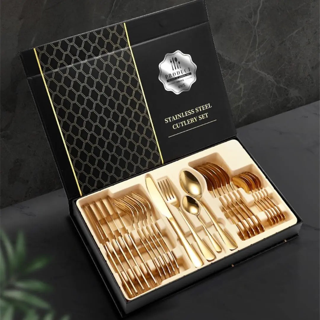 24pcs Stainless Steel Metallic Cutlery Set-Speckled Space