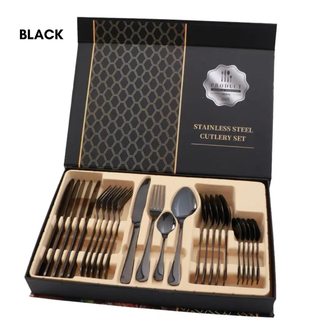 24pcs Stainless Steel Metallic Cutlery Set-Speckled Space