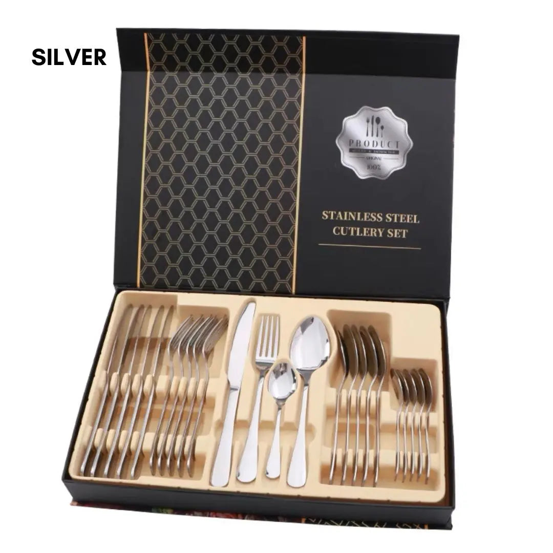 24pcs Stainless Steel Metallic Cutlery Set-Speckled Space