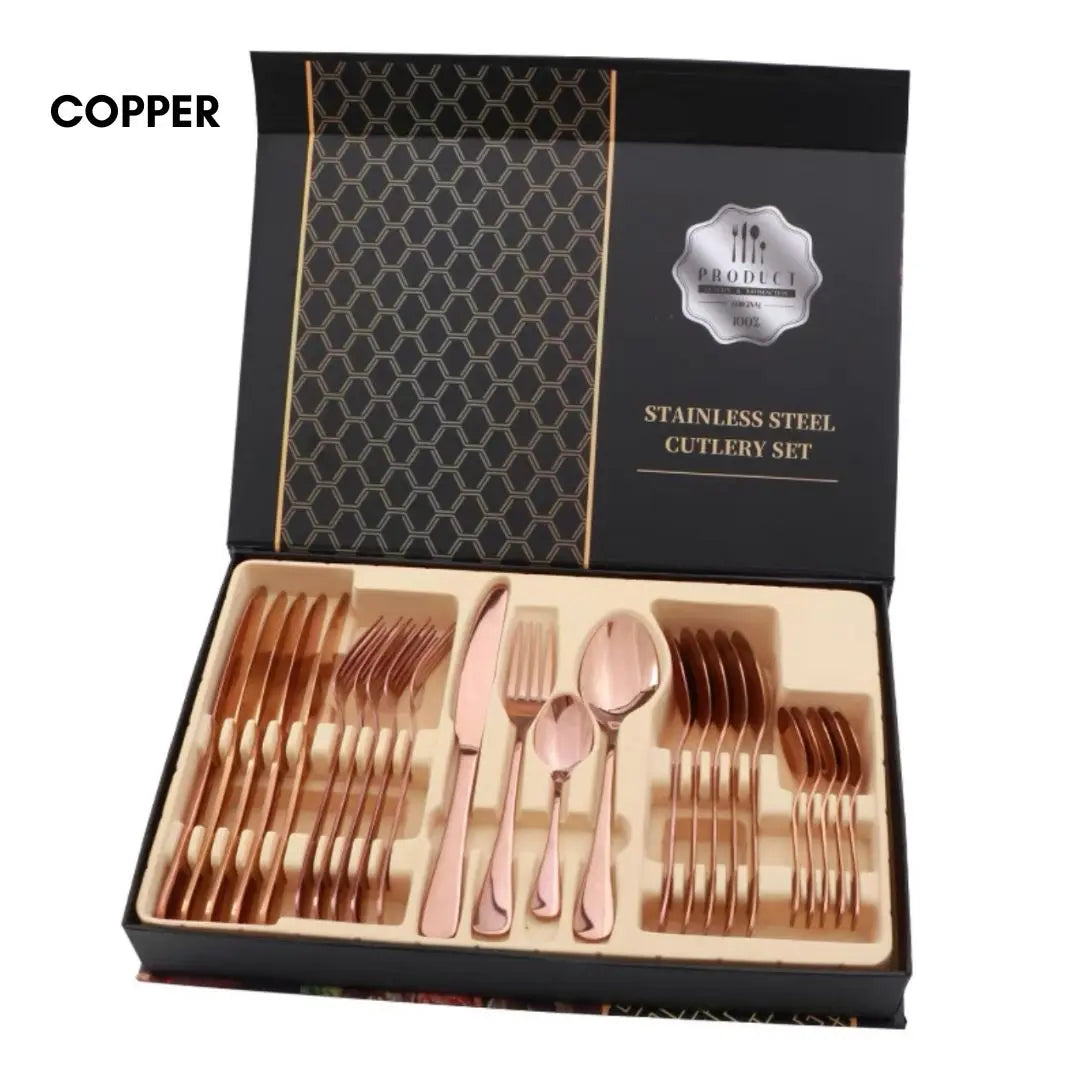 24pcs Stainless Steel Metallic Cutlery Set-Speckled Space