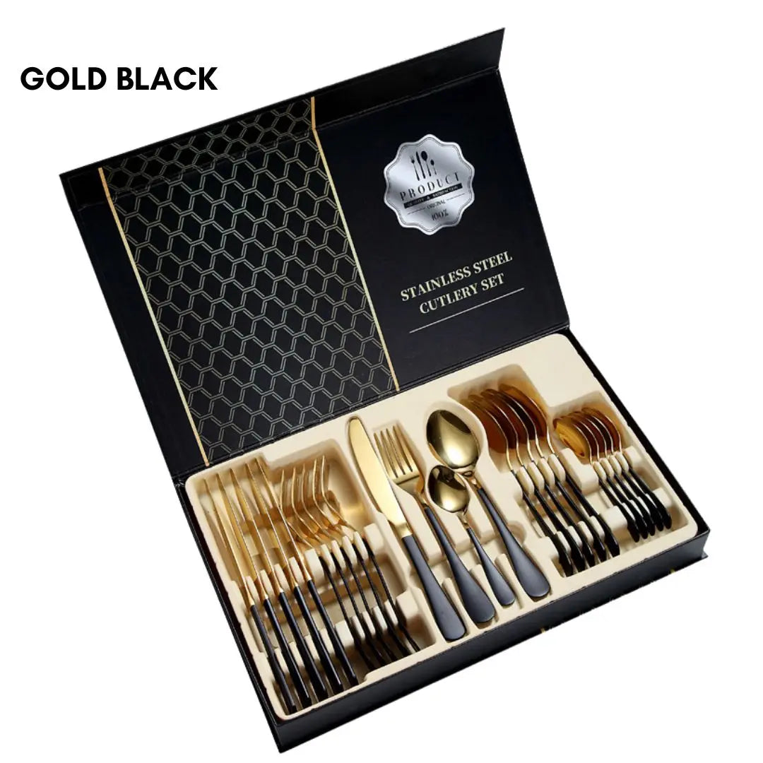 24pcs Stainless Steel Metallic Cutlery Set-Speckled Space