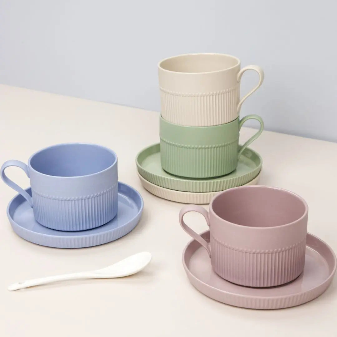 Abaca Ceramic Teacup with Saucer-Speckled Space