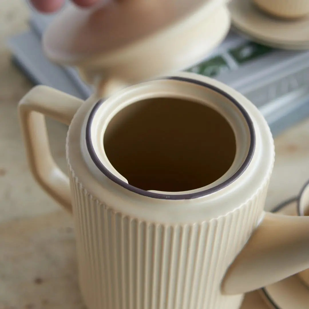 Panelope Cream Ceramic Teapot Set-Speckled Space