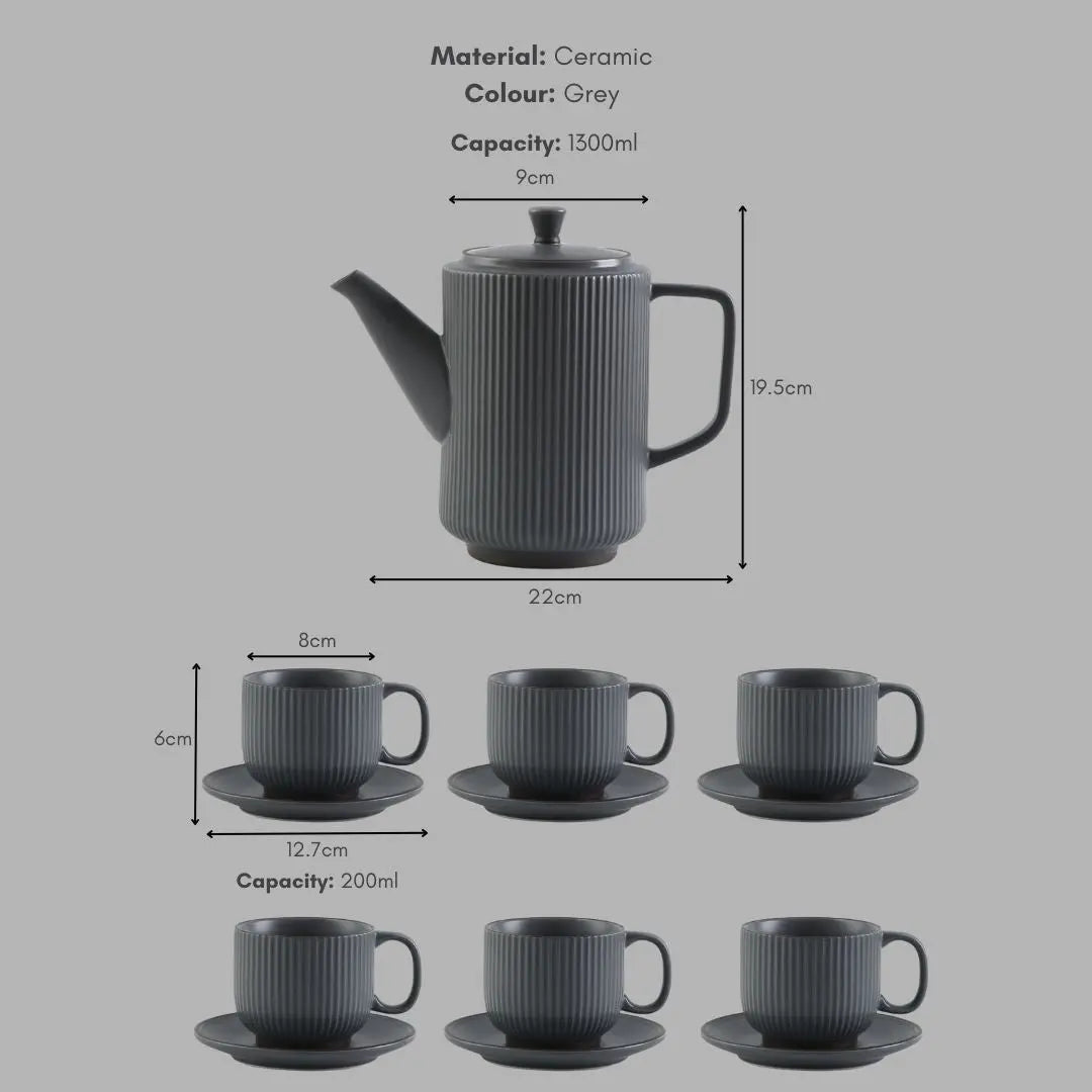 Panelope Grey Ceramic Teapot Set-Speckled Space