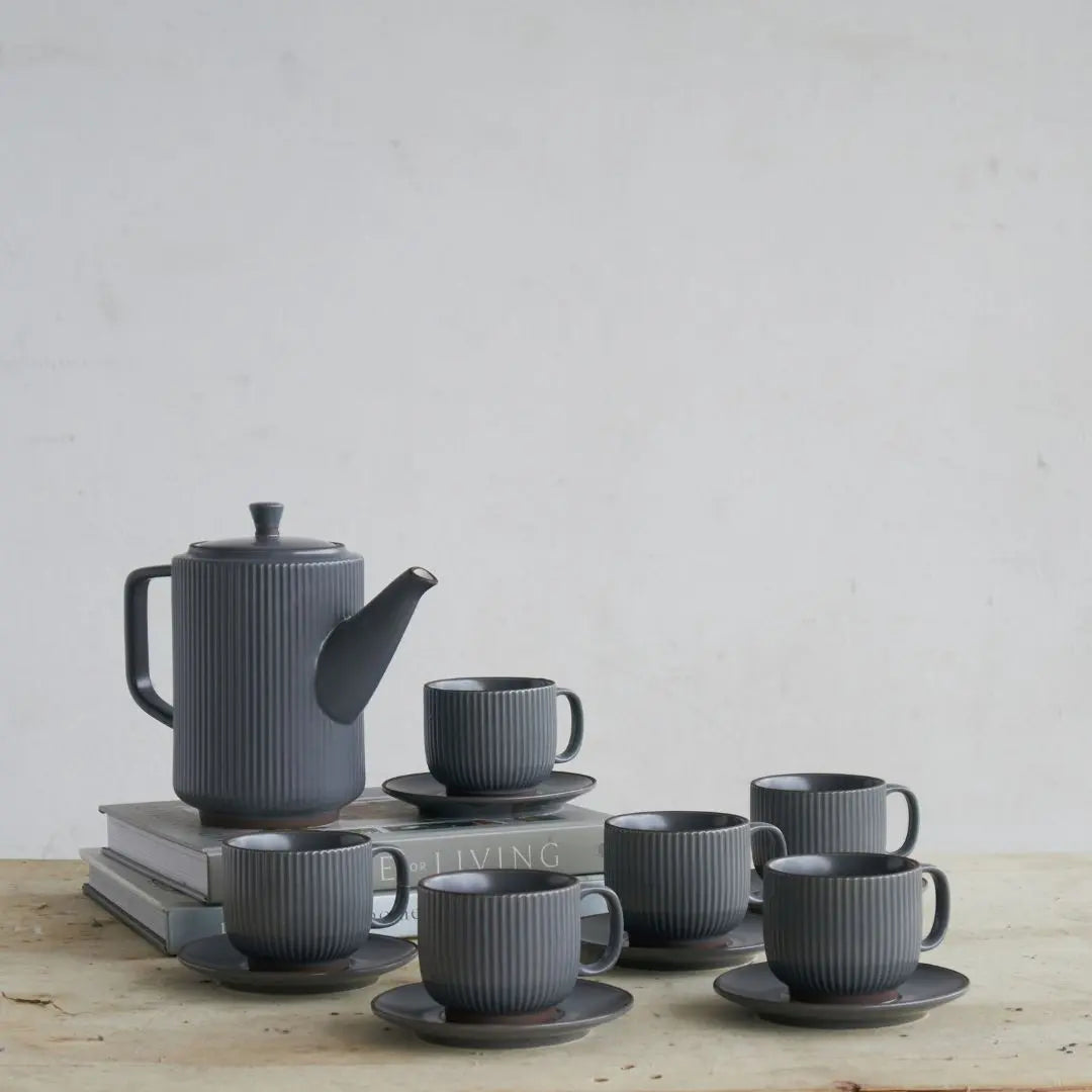Panelope Grey Ceramic Teapot Set-Speckled Space