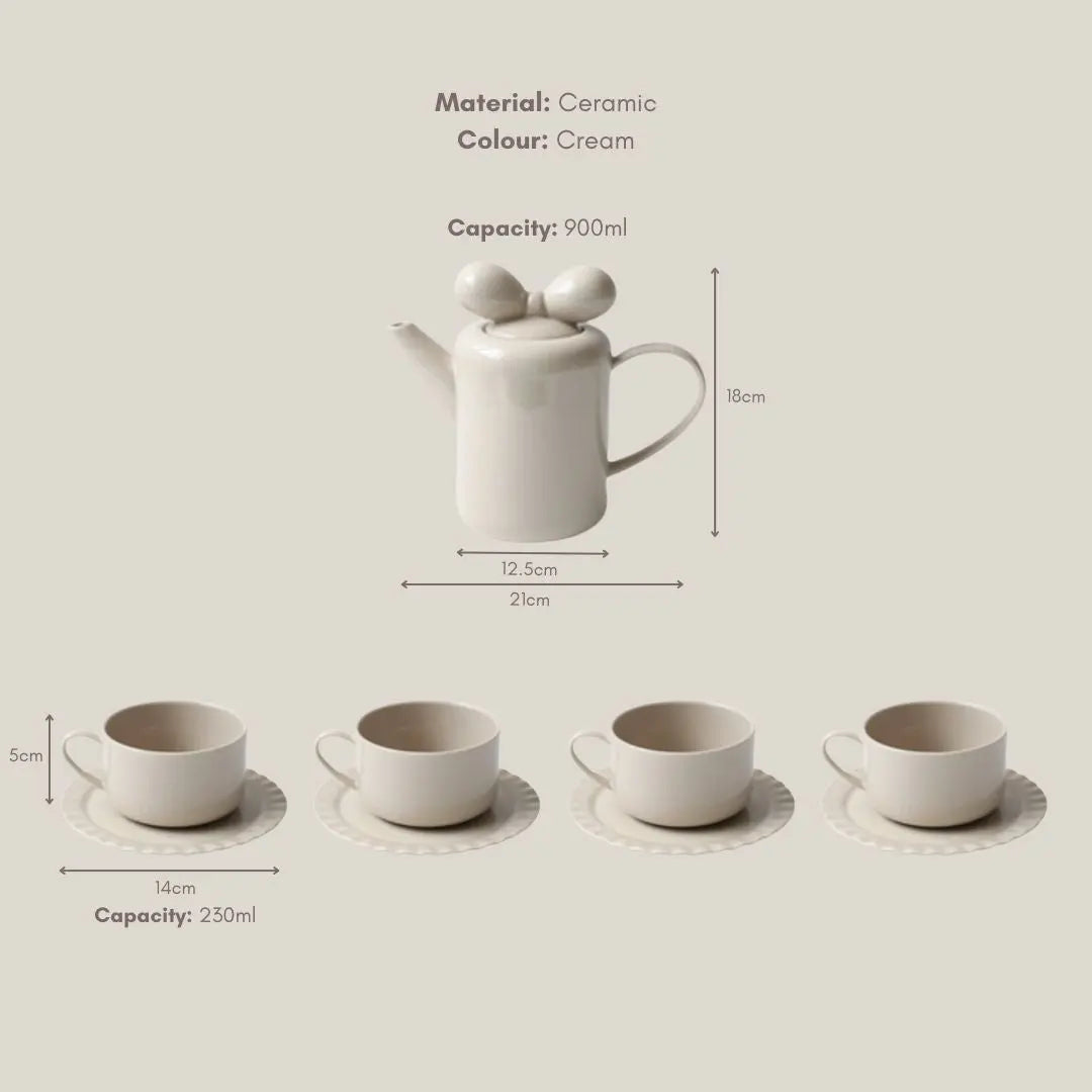 Ricabella Ceramic Cream Teapot Set-Speckled Space