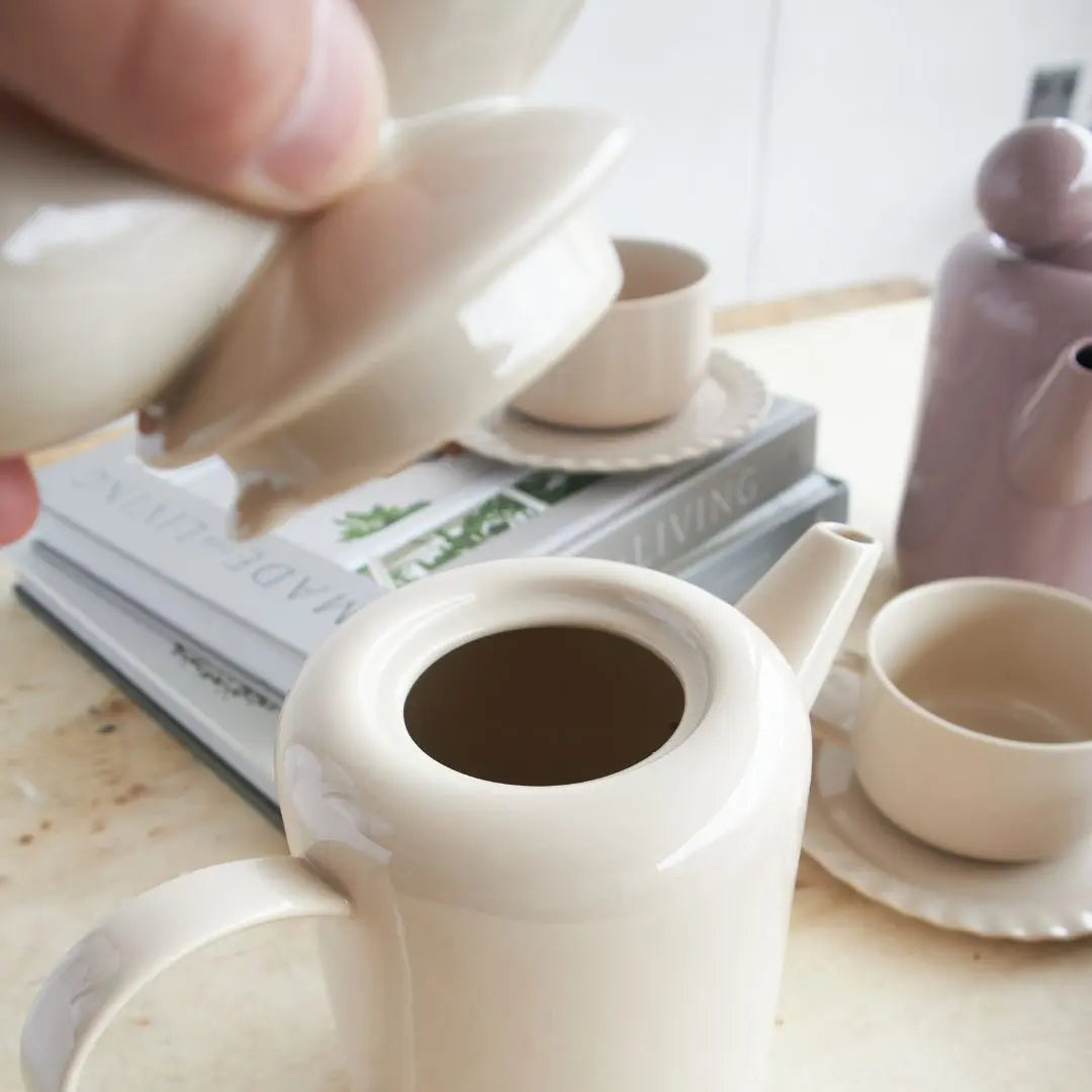 Ricabella Ceramic Cream Teapot Set-Speckled Space