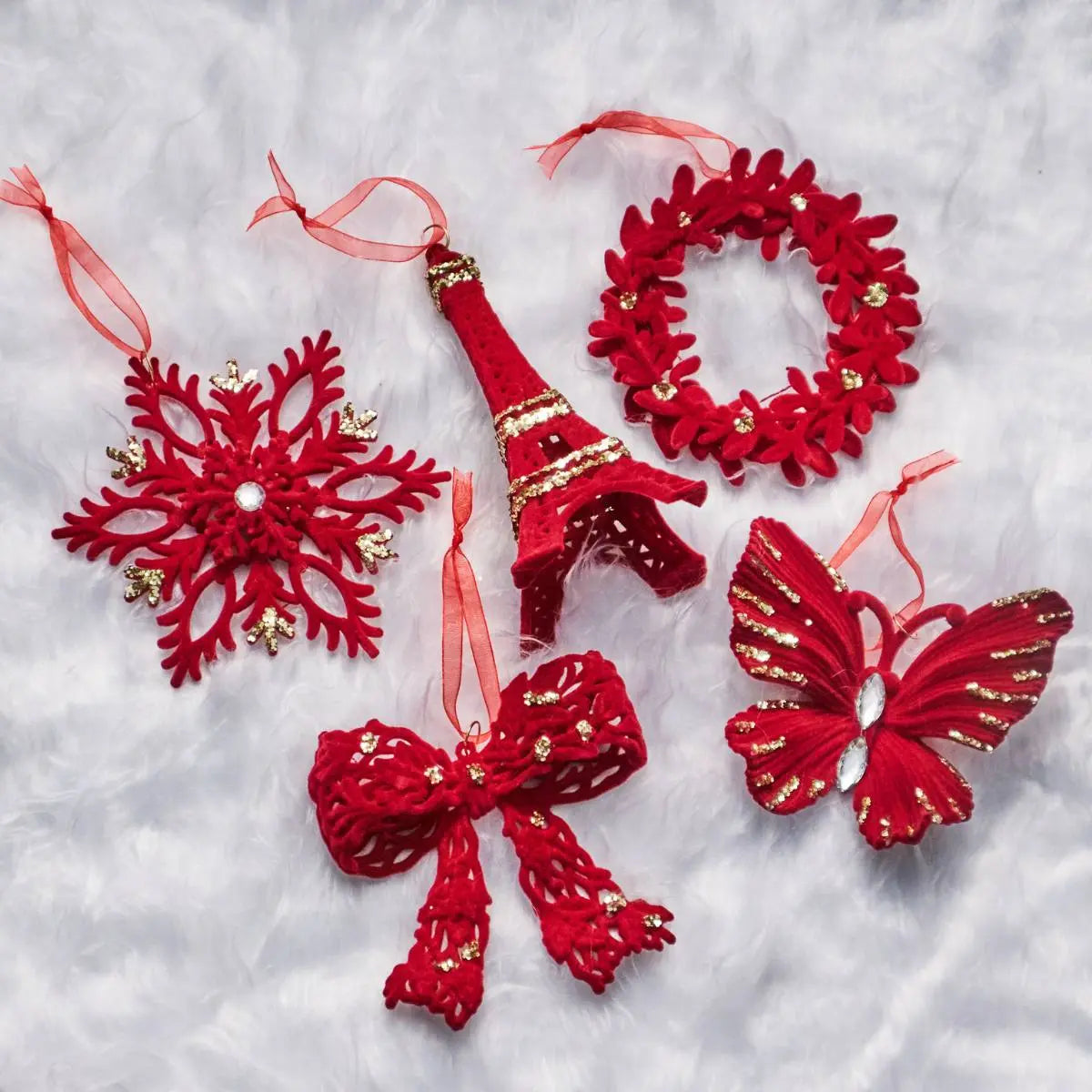 Christmas Burgundy Velvet Hanging Ornmanets-Speckled Space