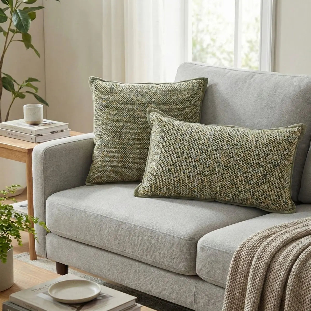 Baianca Green Textured Cushion Cover B Speckled Space