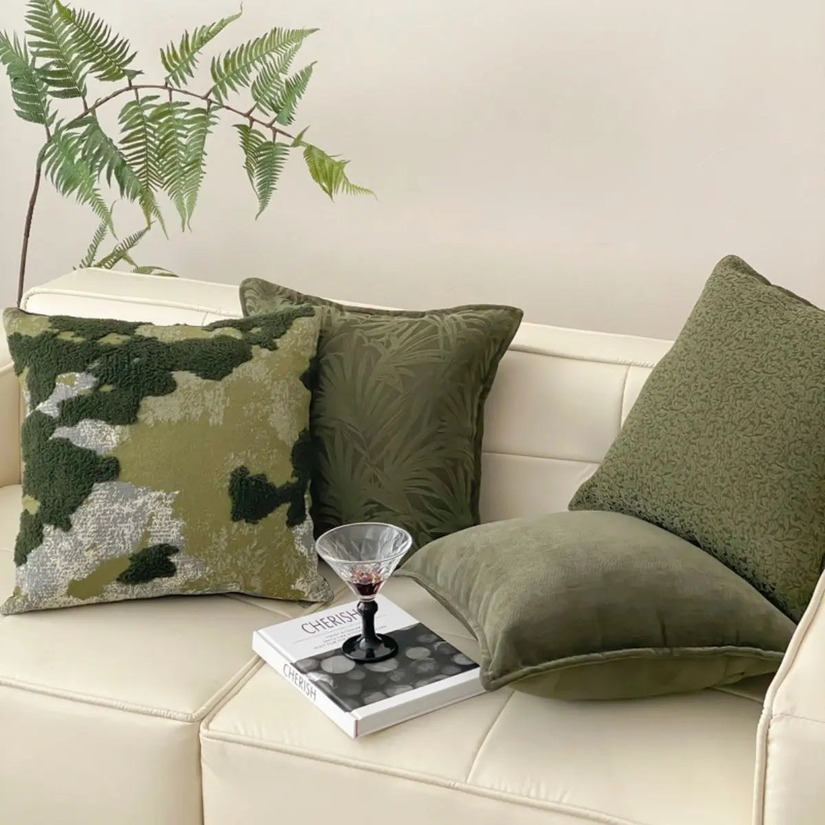 Farrah Green Floral Cushion Cover B Speckled Space
