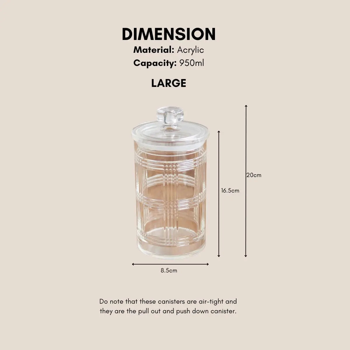 Ariel air tight acrylic canister by Speckled Space, clear storage container with a secure lid for kitchen organization
