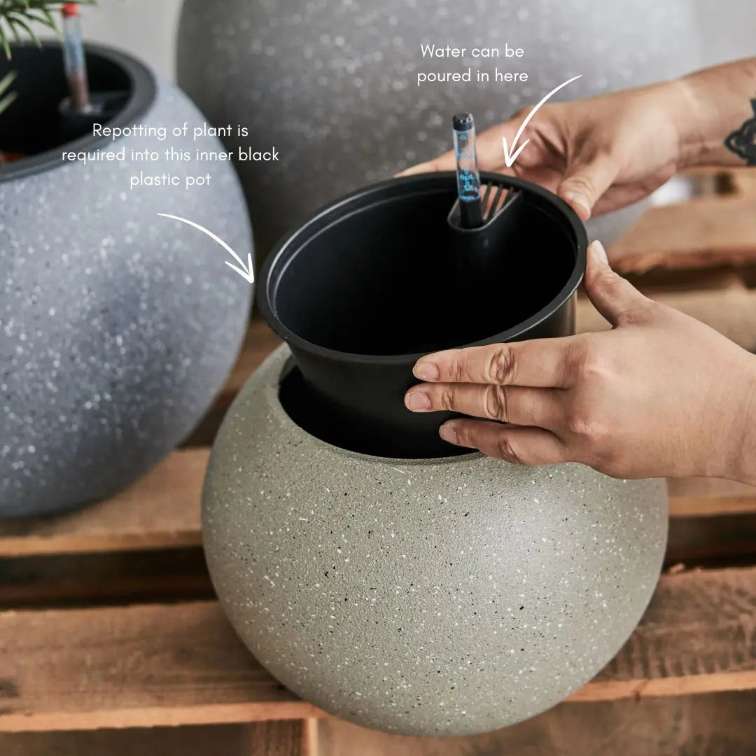 Domi Premium Plastic Self Watering Flower Pot Speckled Space