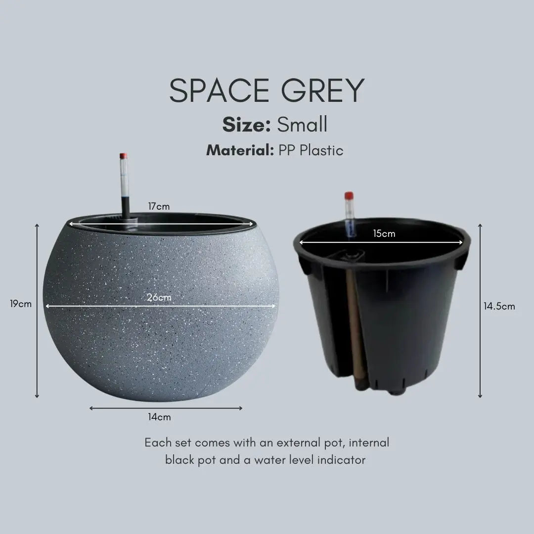 Domi Premium Plastic Self Watering Flower Pot Speckled Space