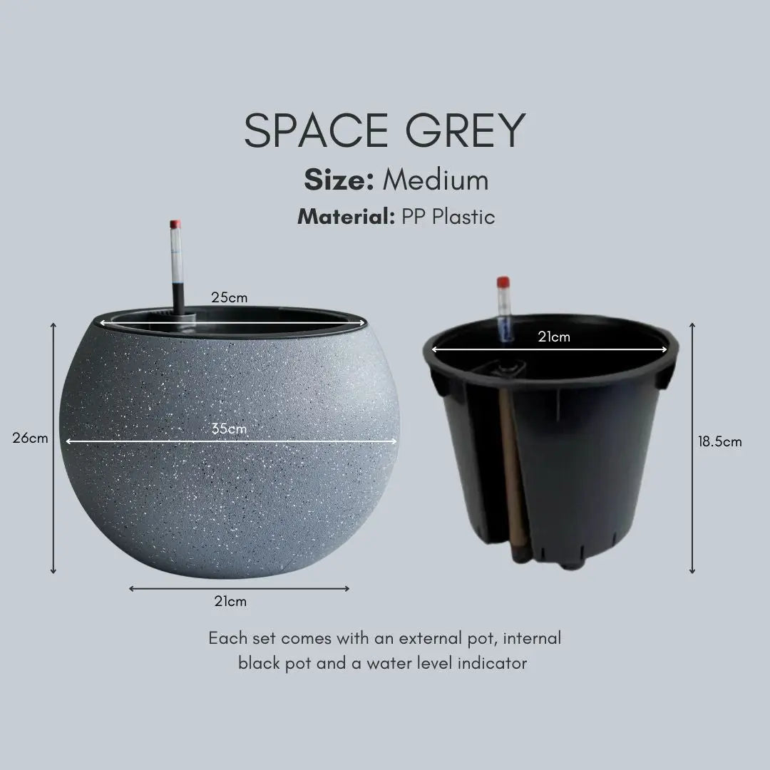 Domi Premium Plastic Self Watering Flower Pot Speckled Space