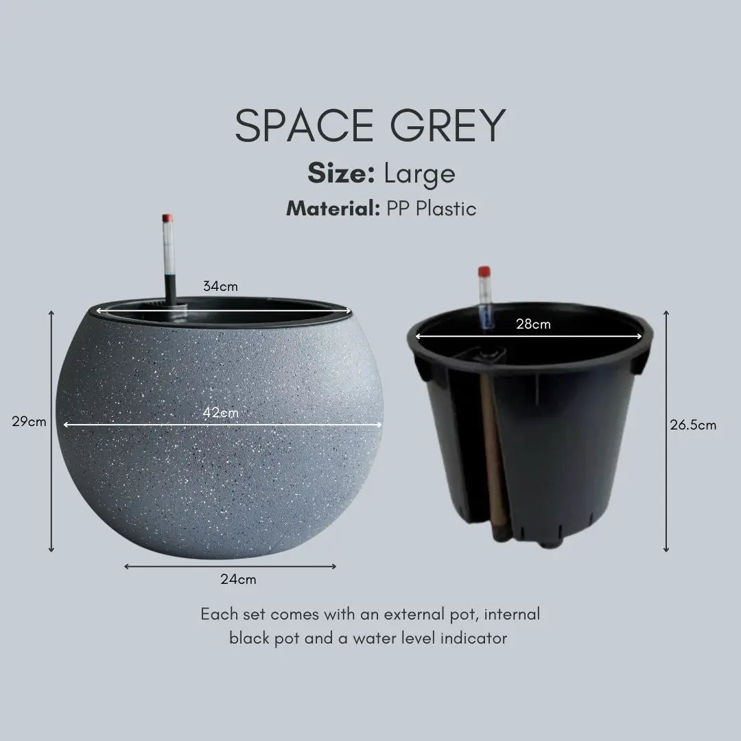 Domi Premium Plastic Self Watering Flower Pot Speckled Space