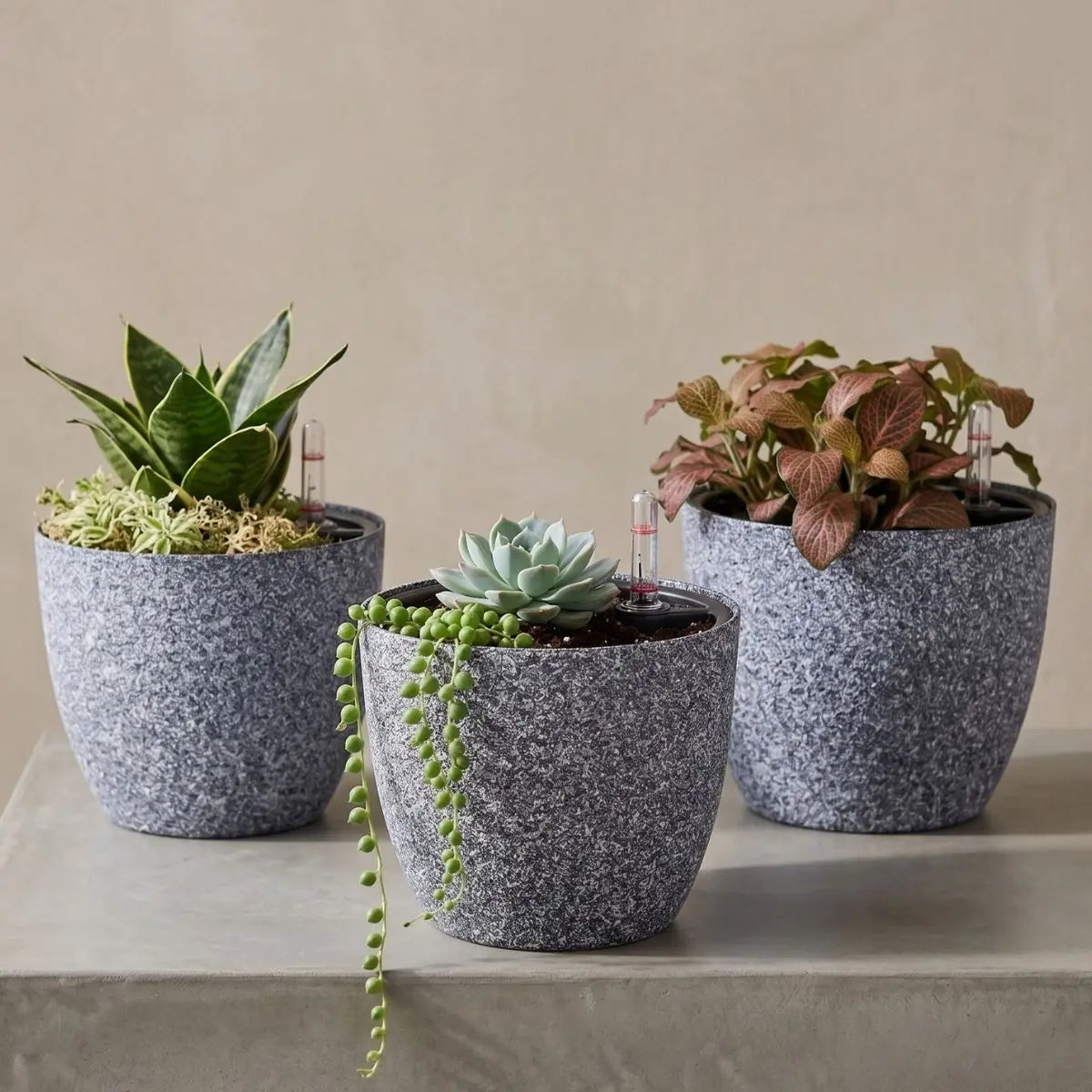 Bjorn Plastic Self Watering Flower Pot Speckled Space