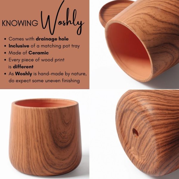 Woshly Wood Ceramic Flower Pot
