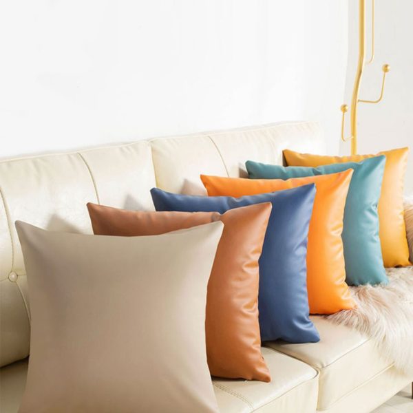 Plainly Solid Faux Leather Cushion Cover
