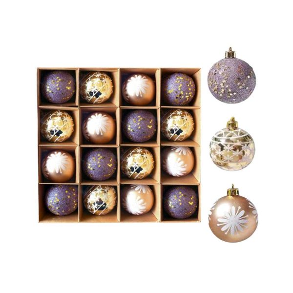 16pcs Purple Gold Christmas Balls