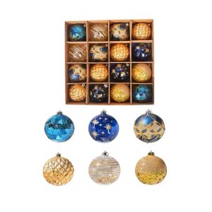 16pcs Blue Gold Christmas Balls